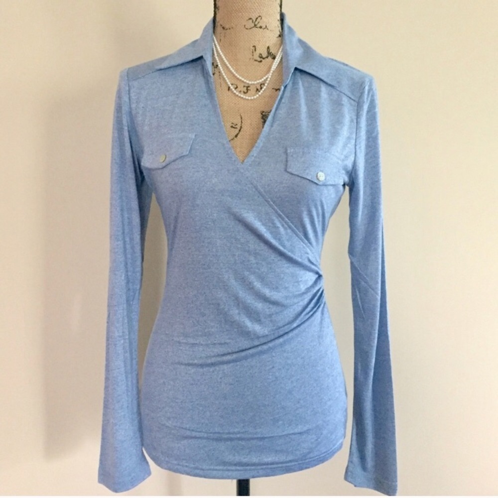 Denim blue wrap front top - Picture 2 of 9